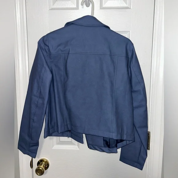Women's Blue Faux Leather Jacket - Picture 2 of 3